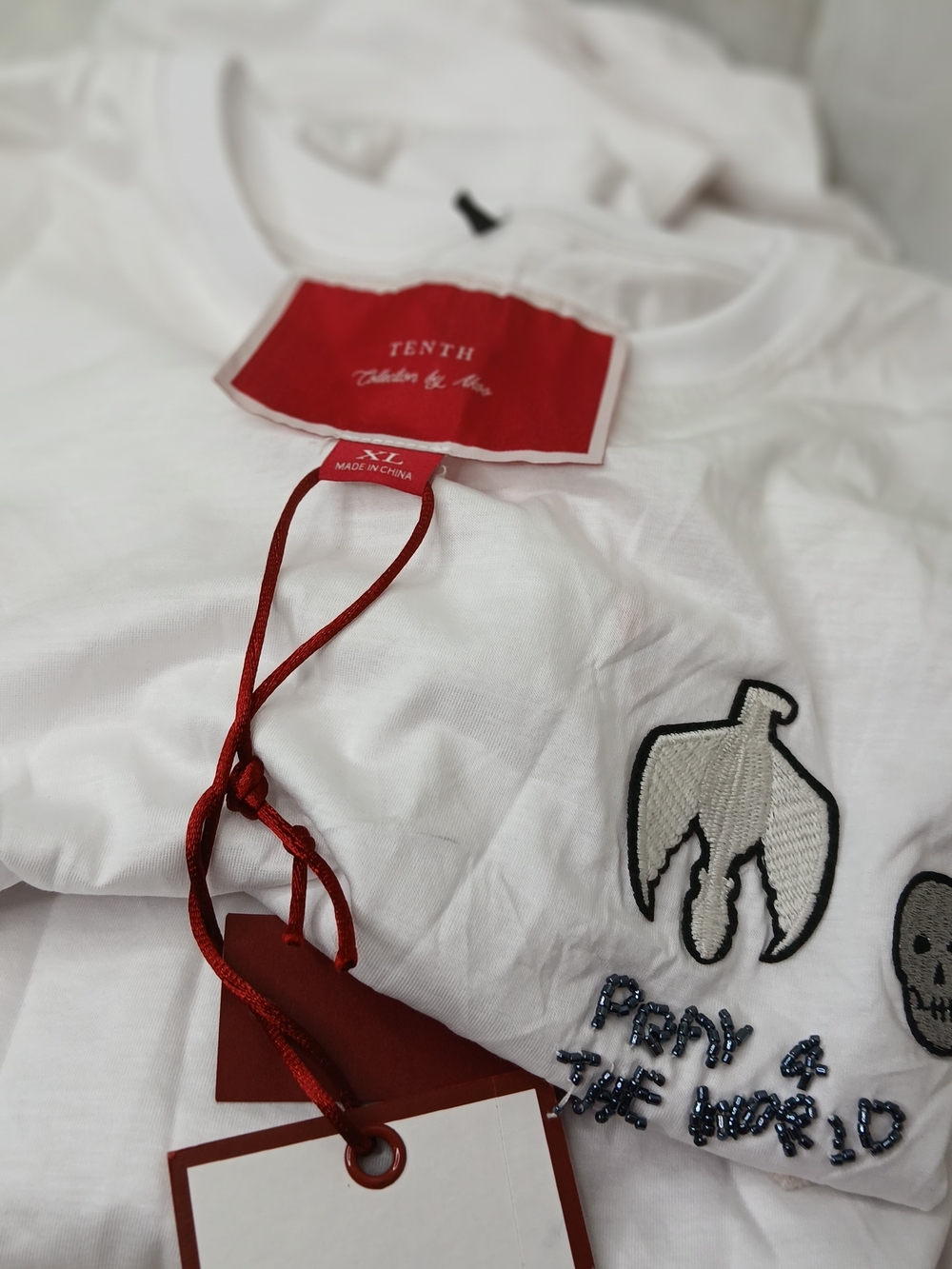 White Short Sleeve Tee with Embroidered Logo - XL